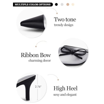 Coutgo Women's Bow Tie Mules Heels Elegant Two-Tone Pumps