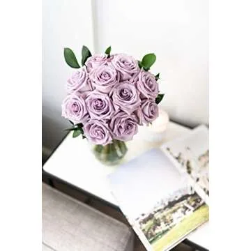 From You Flowers - One Dozen Purple Roses with Glass Vase (Fresh Flower Bouquets) Birthday, Anniversary, Get Well, Congratulations, Thank You, All Occasions