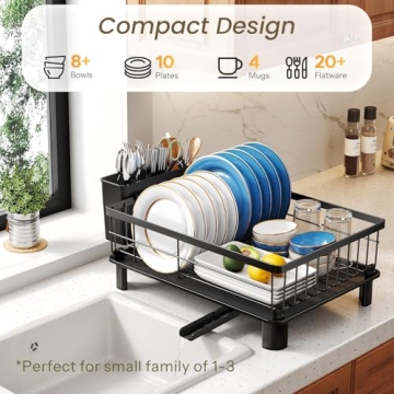 Dish Drying Rack - Space-Saving Stainless Steel Drainer with Utensil Holder