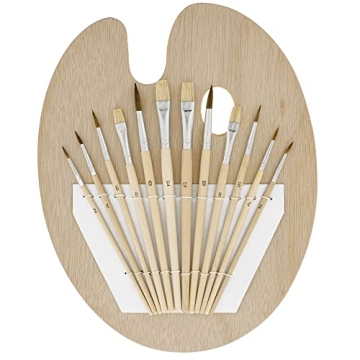 U.S. Art Supply 12-Piece Artist Paint Brush Set with 9" x 12" Wood Palette - Perfect for Kids and Ad...