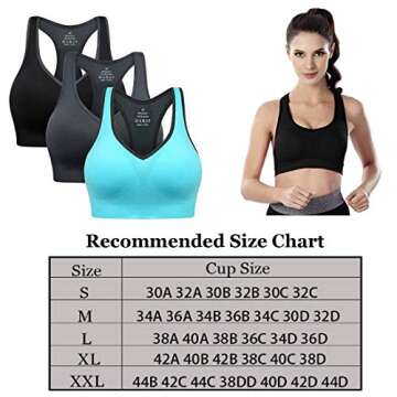 Barfen Women Racerback Sports Bras Padded Seamless High Impact Workout Yoga Gym Activewear Fitness Bra Pack of 3