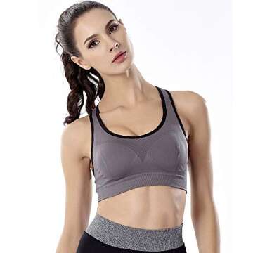 Barfen Women Racerback Sports Bras Padded Seamless High Impact Workout Yoga Gym Activewear Fitness Bra Pack of 3
