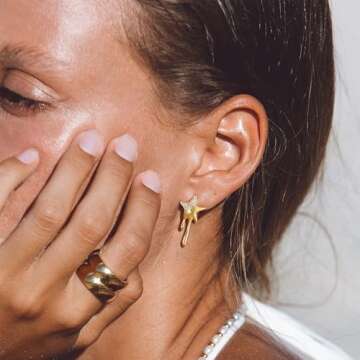 Gold Stud Earrings for Women 14K Gold Plated CZ Lightweight Hypoallergenic Small Cute Simple Earring...