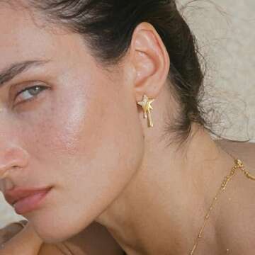 Gold Stud Earrings for Women 14K Gold Plated CZ Lightweight Hypoallergenic Small Cute Simple Earrings for Women Trendy Jewelry - Melt Star Earrings