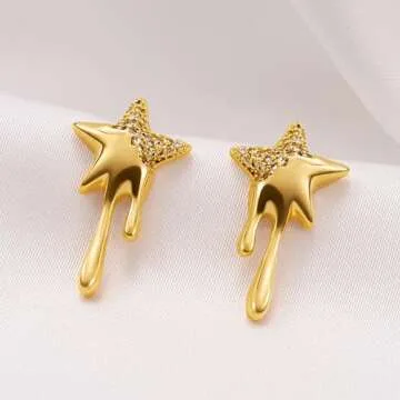 Gold Stud Earrings for Women 14K Gold Plated CZ Lightweight Hypoallergenic Small Cute Simple Earrings for Women Trendy Jewelry - Melt Star Earrings