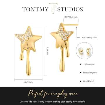 Gold Stud Earrings for Women 14K Gold Plated CZ Lightweight Hypoallergenic Small Cute Simple Earrings for Women Trendy Jewelry - Melt Star Earrings