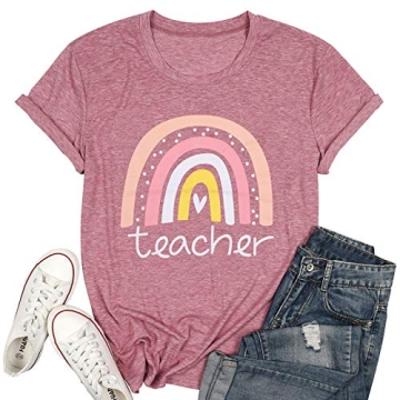 Rainbow Teacher T-Shirt for Women - Cute Graphic Casual Top
