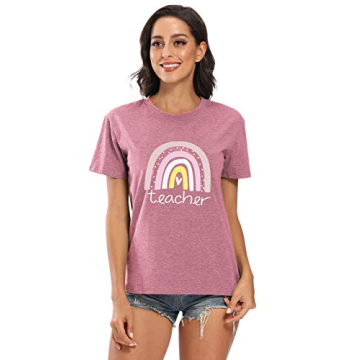 Rainbow Teacher T-Shirt for Women - Cute Graphic Casual Top