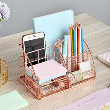 AUPSEN Rose Gold Desk Organizer with 5 Compartments