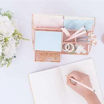 AUPSEN Rose Gold Desk Organizer with 5 Compartments