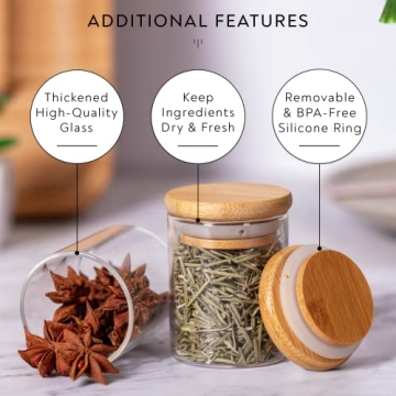 Laramaid 2.5oz Glass Jars Set with Bamboo Lids and Labels