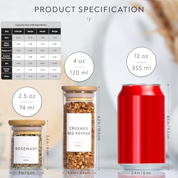 Laramaid 2.5oz Glass Jars Set with Bamboo Lids and Labels