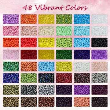 UOONY 7200pcs 48 Colors 4mm Glass Seed Beads for Jewelry Making Kit, Friendship Bracelet Beads, Glas...