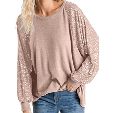 ALLTB Women's Sequin Tops Sparkle Long Sleeve Blouses Shimmer Glitter Sweatshirt Party Crewneck Loos...