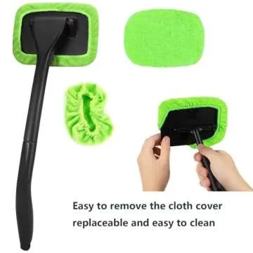 desin Car Windshield Cleaning Tool, Windshield Cleaner with 5 Washable and Reusable Microfiber Pads and Extendable Handle, for Auto Glass Wiper (Green)