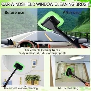 desin Car Windshield Cleaning Tool, Windshield Cleaner with 5 Washable and Reusable Microfiber Pads and Extendable Handle, for Auto Glass Wiper (Green)