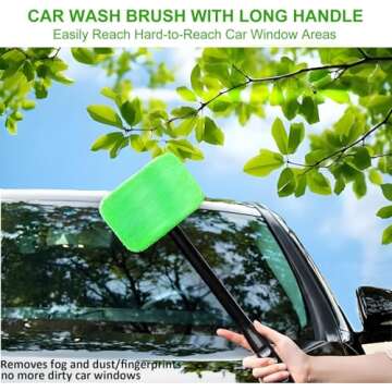desin Car Windshield Cleaning Tool, Windshield Cleaner with 5 Washable and Reusable Microfiber Pads and Extendable Handle, for Auto Glass Wiper (Green)