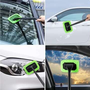 desin Car Windshield Cleaning Tool, Windshield Cleaner with 5 Washable and Reusable Microfiber Pads and Extendable Handle, for Auto Glass Wiper (Green)