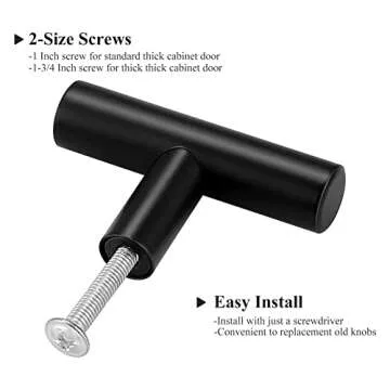 Probrico 15 Pack| Flat Black Single Hole Cabinet Knobs 2" Drawer Handle Pulls Kitchen Cupboard T Bar Knobs Stainless Steel Furniture Hardware