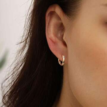 VACRONA Cubic Zirconia Huggie Hoop Earrings for Women - 14k Gold Plated, Lightweight & Elegant