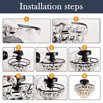 YYJLX Modern Small Crystal Ceiling Light Fixture Mini Black Semi Flush Mount Chandelier Light Fixture for Hallway Bedroom Bathroom Closet e26