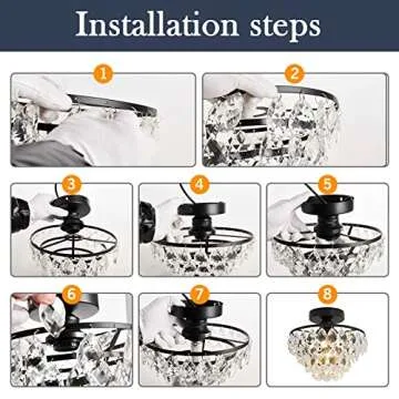 YYJLX Modern Small Crystal Ceiling Light Fixture Mini Black Semi Flush Mount Chandelier Light Fixture for Hallway Bedroom Bathroom Closet e26