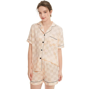 SWOMOG Women's Silk Pajama Set Comfortable Satin Sleepwear