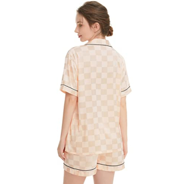SWOMOG Women's Silk Pajama Set Comfortable Satin Sleepwear