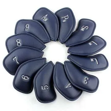 Craftsman Golf 12pcs Thick Synthetic Leather Golf Iron Head Covers Set Headcover Fit All Brands Callaway, Ping, Taylormade, Cobra Etc. (Blue)