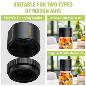 Electric Vacuum Sealer for Mason Jar - Jelife Vacuum Sealing Machine Kit for Wide Mouth & Regular Mouth Canning Jars with 10 Lids, 2000mAh Vacuum Sealer Food Saver Storage, Black