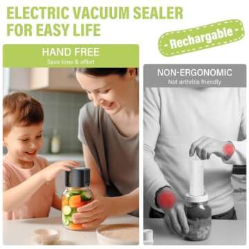 Electric Vacuum Sealer for Mason Jar - Jelife Vacuum Sealing Machine Kit for Wide Mouth & Regular Mouth Canning Jars with 10 Lids, 2000mAh Vacuum Sealer Food Saver Storage, Black