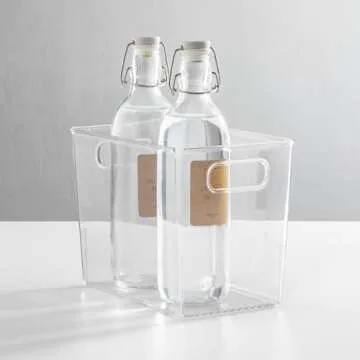 mDesign Plastic Deep Kitchen and Pantry Organizer Storage Bin with Handles for Cabinet, Fridge, Freezer - Food Storage Containers for Snacks, Yogurt Pouches or Fruit, Ligne Collection, Clear