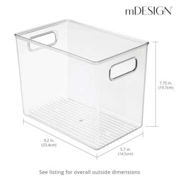mDesign Plastic Deep Kitchen and Pantry Organizer Storage Bin with Handles for Cabinet, Fridge, Freezer - Food Storage Containers for Snacks, Yogurt Pouches or Fruit, Ligne Collection, Clear