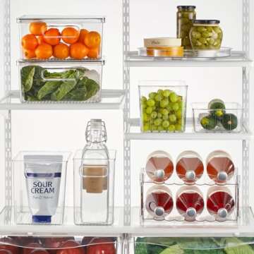 mDesign Plastic Deep Kitchen and Pantry Organizer Storage Bin with Handles for Cabinet, Fridge, Freezer - Food Storage Containers for Snacks, Yogurt Pouches or Fruit, Ligne Collection, Clear