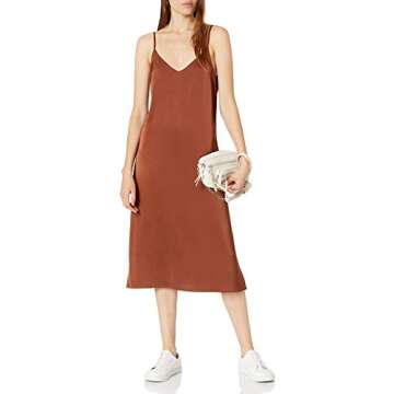 The Drop Women's Ana Silky V-Neck Midi Slip Dress, Tortoise Shell, M