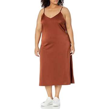 The Drop Women's Ana Silky V-Neck Midi Slip Dress, Tortoise Shell, M