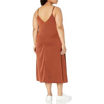 The Drop Women's Ana Silky V-Neck Midi Slip Dress, Tortoise Shell, M