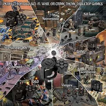 CZYY Metal Polyhedral Bullet Dice Set of 7 with Spinning Revolver Cylinder Container - Cyberpunk Style Dice for Warhammer 40K, D&D, Sci-Fi, War, or Crime Theme Tabletop Games (Black)