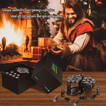 CZYY Metal Polyhedral Bullet Dice Set of 7 with Spinning Revolver Cylinder Container - Cyberpunk Style Dice for Warhammer 40K, D&D, Sci-Fi, War, or Crime Theme Tabletop Games (Black)