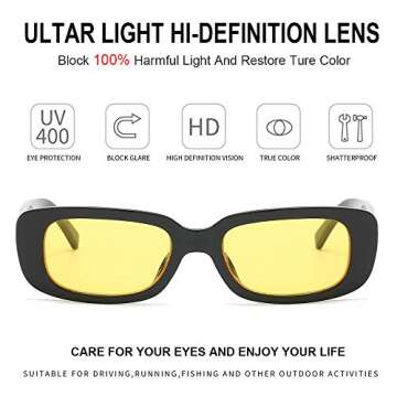 Dollger Women's Rectangle Retro Sunglasses - UV400 Protection, Yellow Frame