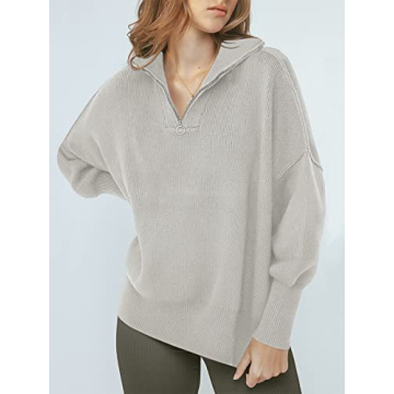 ANRABESS Women's Oversized Quarter Zip Sweater Essential