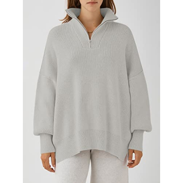 ANRABESS Women's Oversized Quarter Zip Sweater Essential