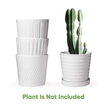 Brajttt Flower Pots,6 Inch Succulent Pots with Drinage,Indoor Round Planter Pots with Saucer,White Cactus Planters with Hole,Outdoor Graden Pots 4 Pack