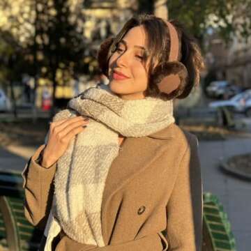 Harssidanzar Real Fur Winter Earmuffs for Men Women, Genuine Fur Earmuff, Sheepskin Ear muffs,Foldable Earmuffs,Outdoor Earmuffs, Ski Earmuffs HU301US,Brown