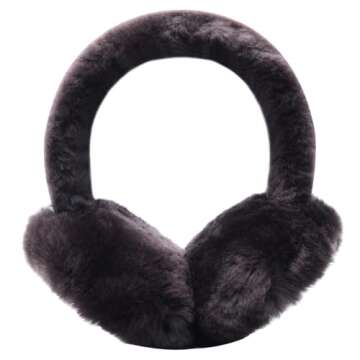 Harssidanzar Real Fur Winter Earmuffs for Men Women, Genuine Fur Earmuff, Sheepskin Ear muffs,Foldable Earmuffs,Outdoor Earmuffs, Ski Earmuffs HU301US,Brown