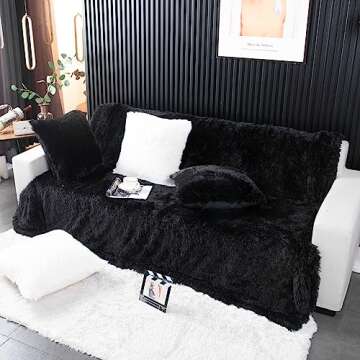YUSOKI Black Faux Fur Throw Blanket,2 Layers,50" x 60", Soft Fuzzy Fluffy Plush Furry Comfy Warm Cozy Blanket for Couch Bed Chair Sofa Bedroom Mens Gift