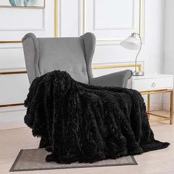 YUSOKI Black Faux Fur Throw Blanket, 50" x 60" Cozy Comfort