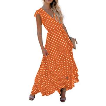 GRECERELLE Women's Summer Floral Print Cross V Neck Dress Bohemian Flowy Long Maxi Dress PD-Orange-Small