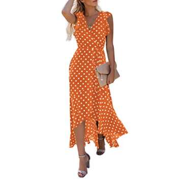GRECERELLE Women's Summer Floral Print Cross V Neck Dress Bohemian Flowy Long Maxi Dress PD-Orange-Small