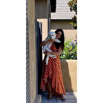 GRECERELLE Women's Summer Floral Print Cross V Neck Dress Bohemian Flowy Long Maxi Dress PD-Orange-Small